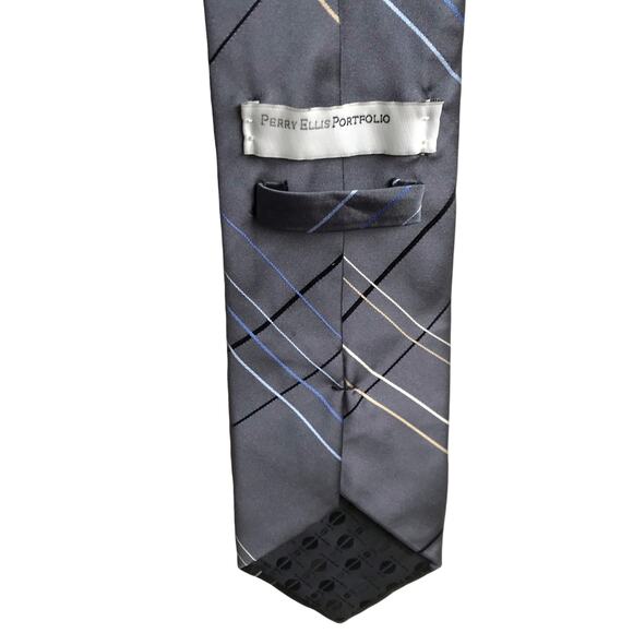 Perry Ellis Portfolio Gray Geometric Stripe Multicolor Tie Academia Career Work - Picture 5 of 12